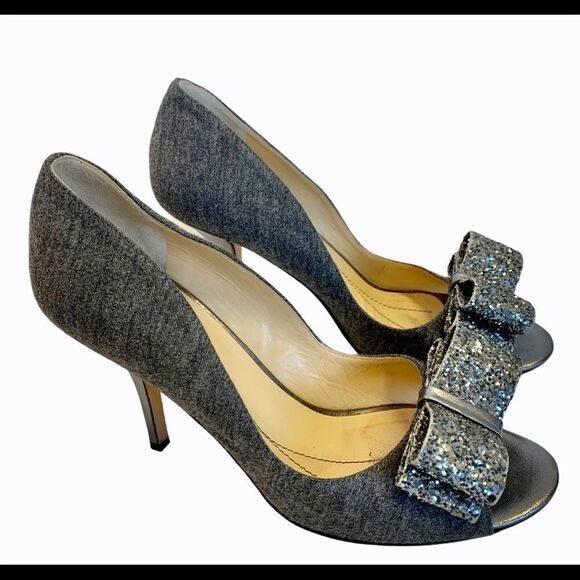 Kate Spade gray glitter bow Pumps size 7 - Picture 1 of 8